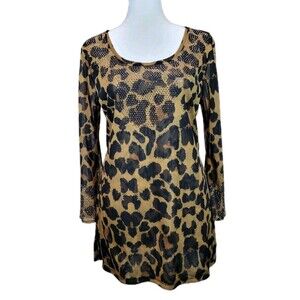 INC Semisheer Animal Print Blouse Womens Medium Embellished 3/4 Bell Sleeve